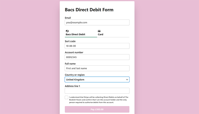 Bacs Direct Debit Form