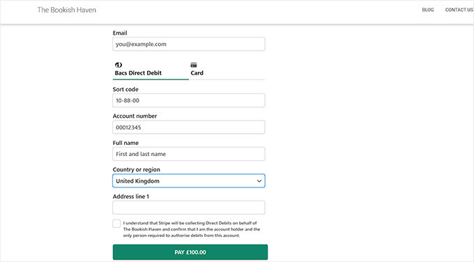 Live Bacs Direct Debit Form