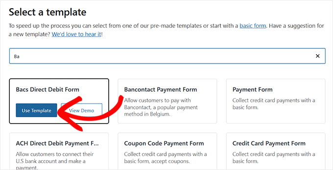 Select Bacs Direct Debit Template