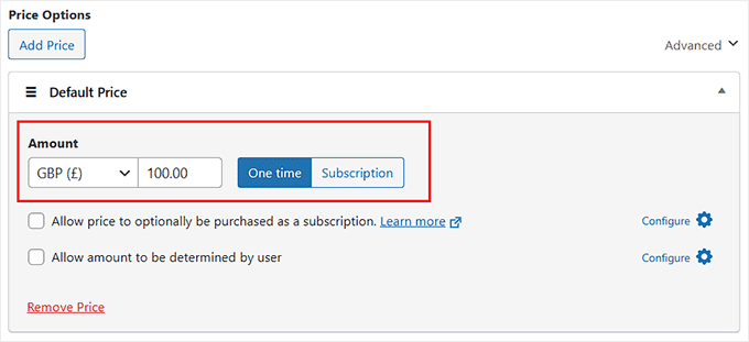 Price Options Configuration